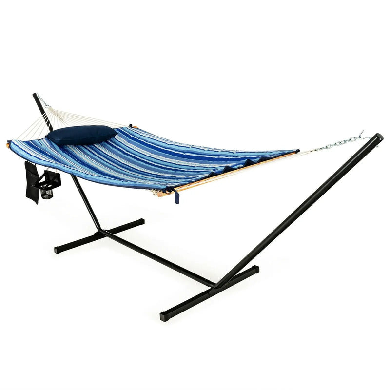 Hammock Chair Stand Set Cotton Swing with Pillow Cup Holder Indoor Outdoor by DirectDeals