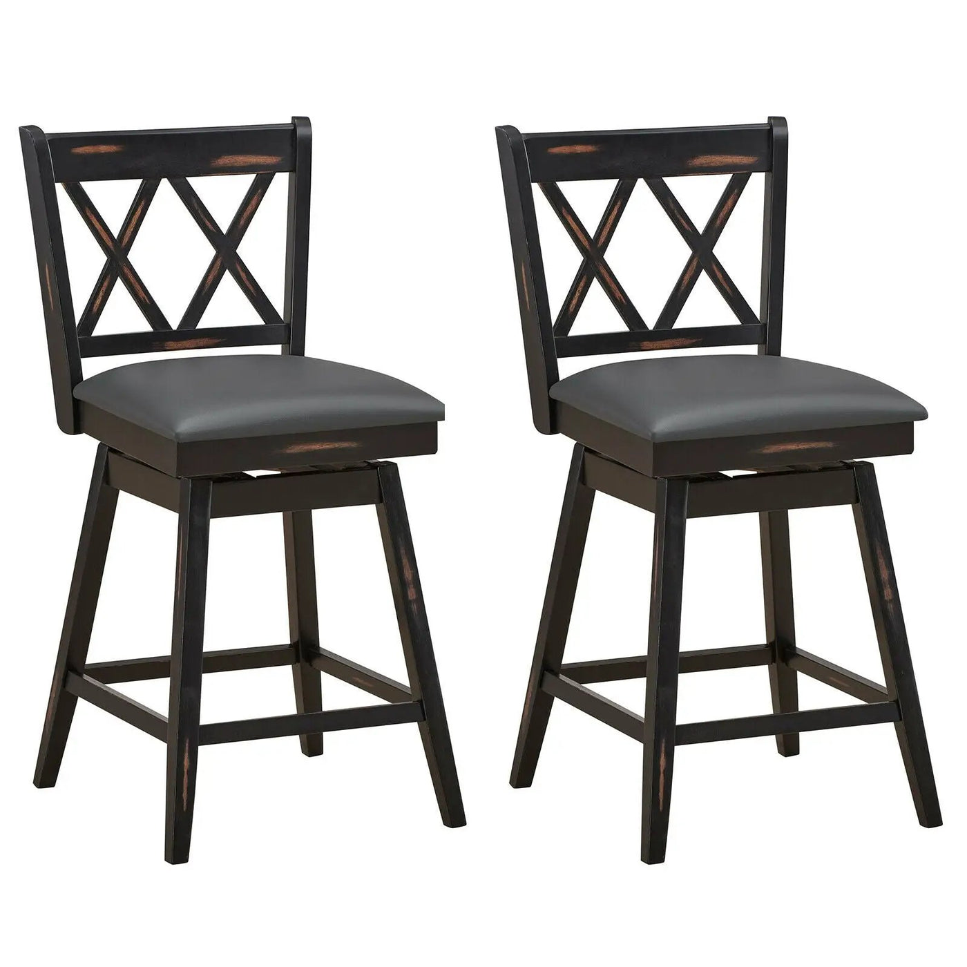 2 Pieces 24 Inch Swivel Counter Height Barstool Set with Rubber Wood Legs by DirectDeals