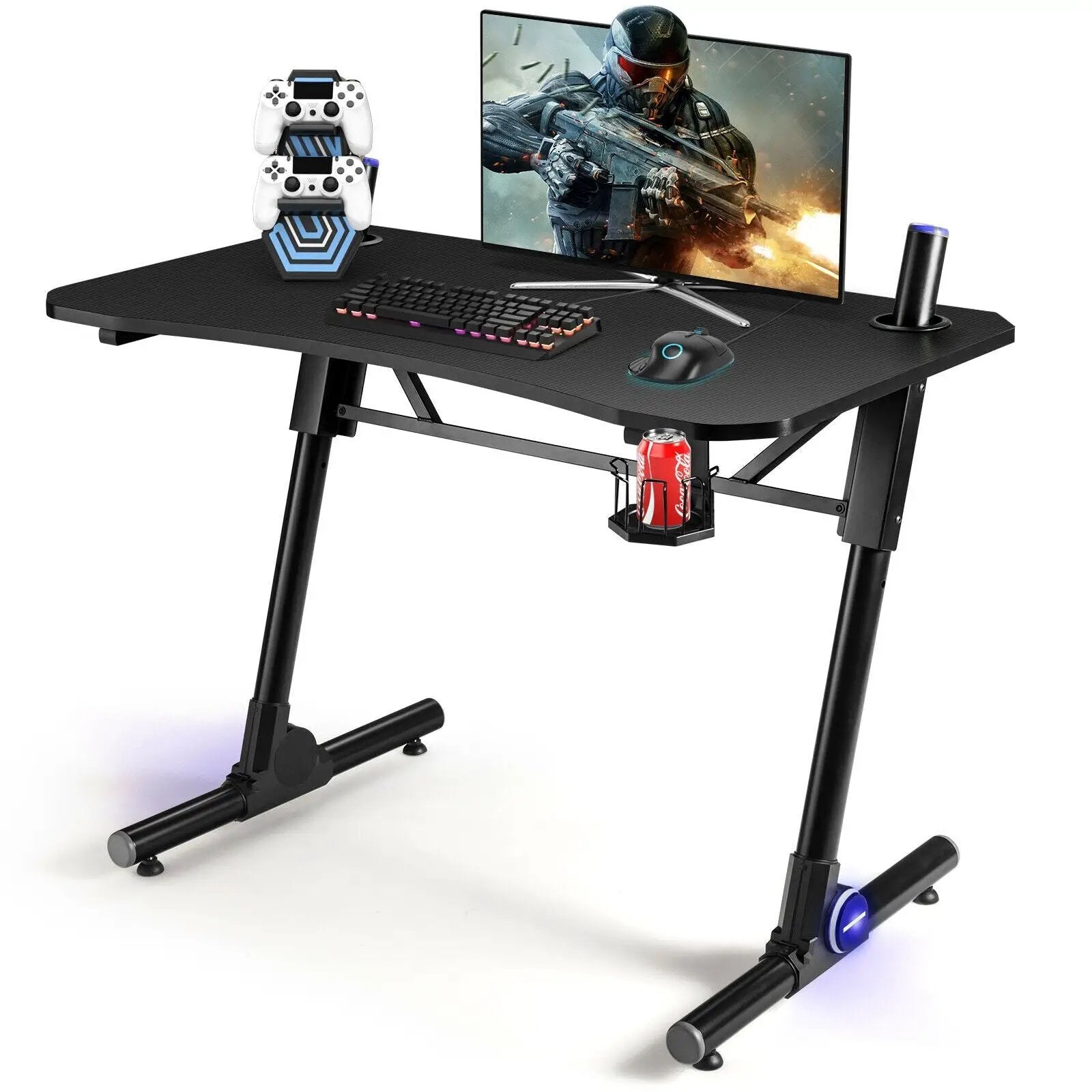 43.5 Inch Height Adjustable Gaming Desk with Blue LED Lights by DirectDeals