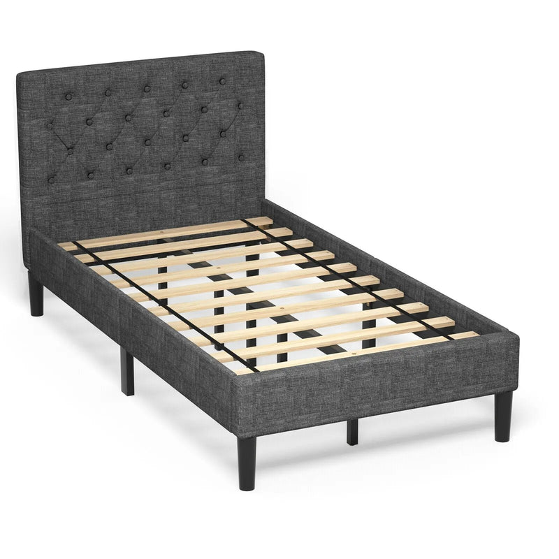 Upholstered Bed Base with Button Stitched Headboard by DirectDeals
