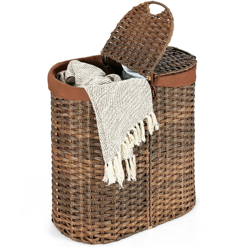 Handwoven Laundry Hamper Basket with 2 Removable Liner Bags by DirectDeals
