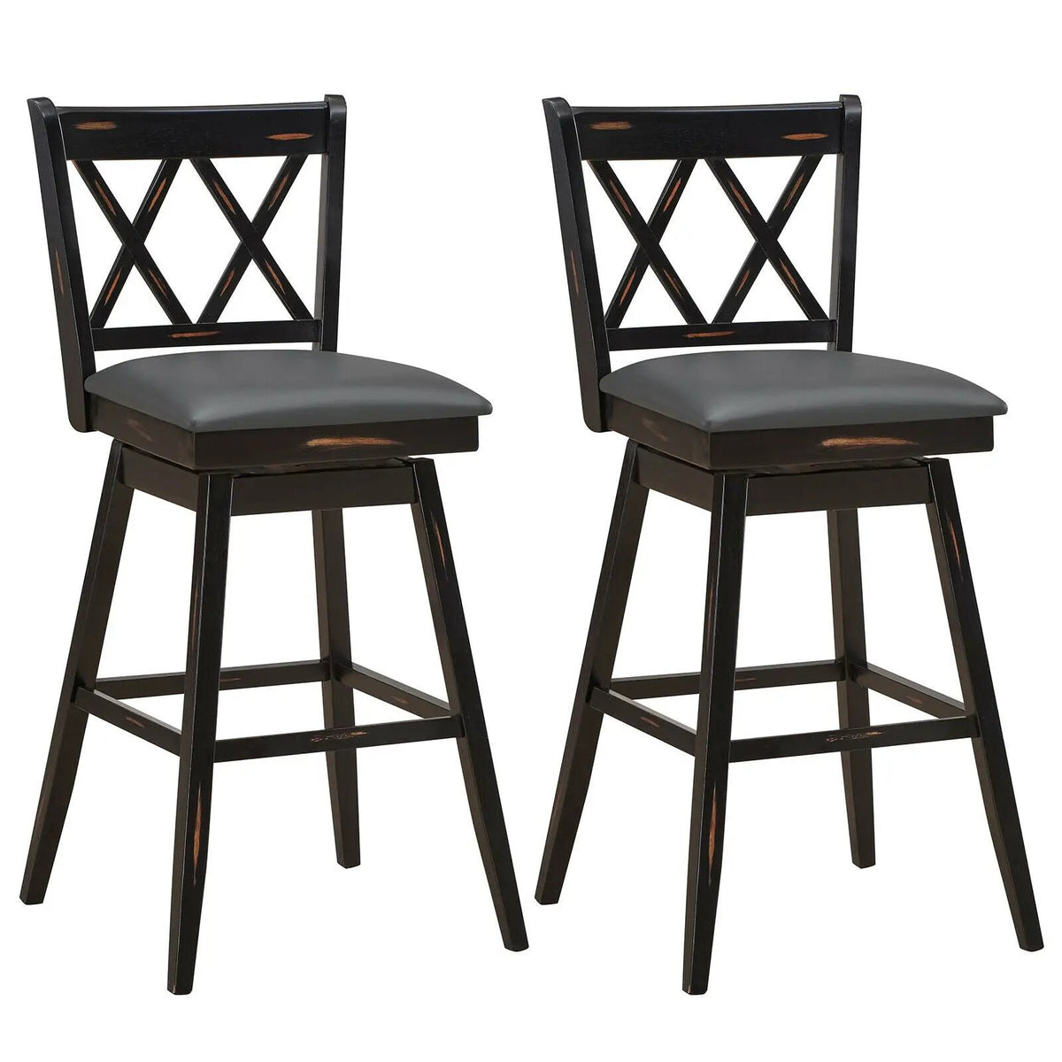 2 Pieces 29 Inches Swivel Counter Height Barstool Set with Rubber Wood Legs by DirectDeals