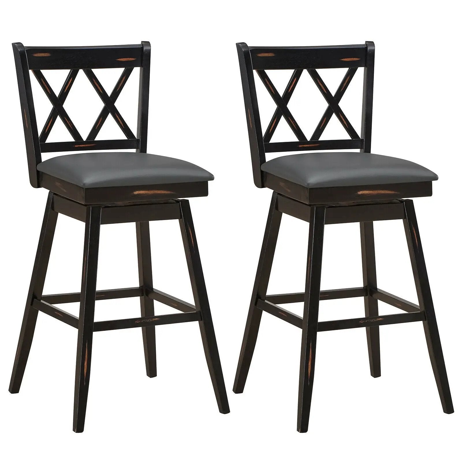 2 Pieces 29 Inches Swivel Counter Height Barstool Set with Rubber Wood Legs by DirectDeals