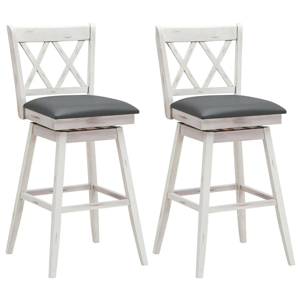 2 Pieces 29 Inches Swivel Counter Height Barstool Set with Rubber Wood Legs by DirectDeals
