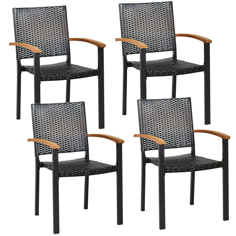 Set of 4 Outdoor Patio PE Rattan Dining Chairs with Powder-coated Steel Frame by DirectDeals