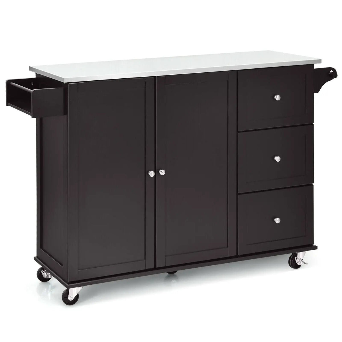 Kitchen Island 2-Door Storage Cabinet with Drawers and Stainless Steel Top by DirectDeals