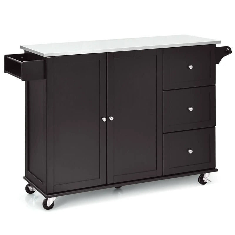 Kitchen Island 2-Door Storage Cabinet with Drawers and Stainless Steel Top by DirectDeals