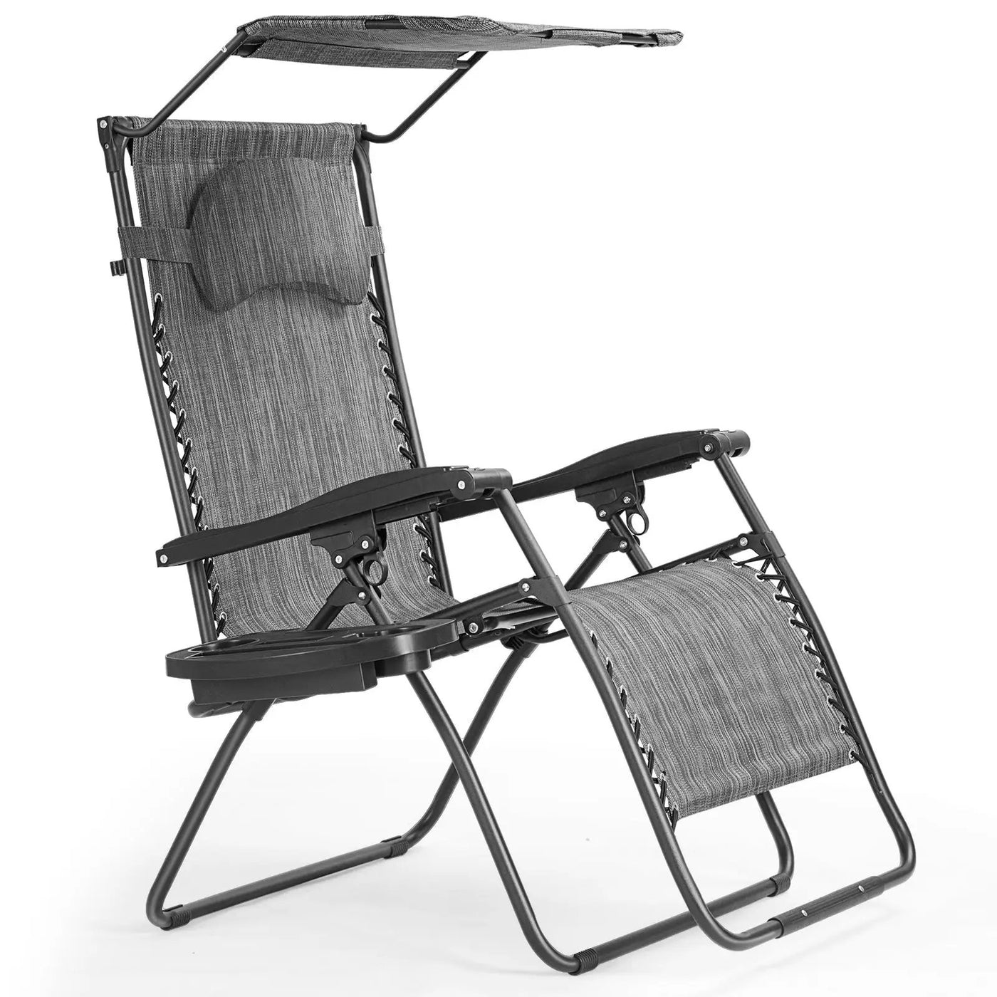 Folding Recliner Lounge Chair with Shade Canopy Cup Holder by DirectDeals