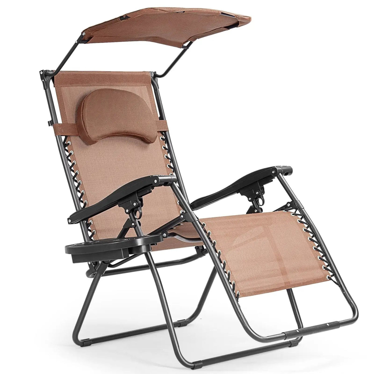 Folding Recliner Lounge Chair with Shade Canopy Cup Holder by DirectDeals