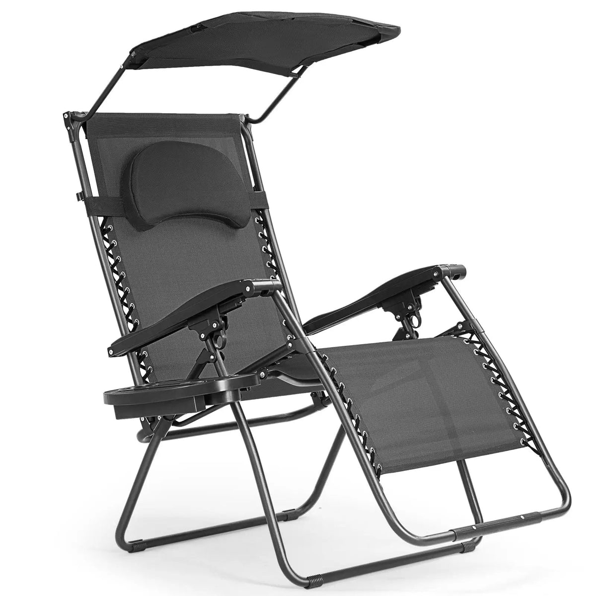 Folding Recliner Lounge Chair with Shade Canopy Cup Holder by DirectDeals