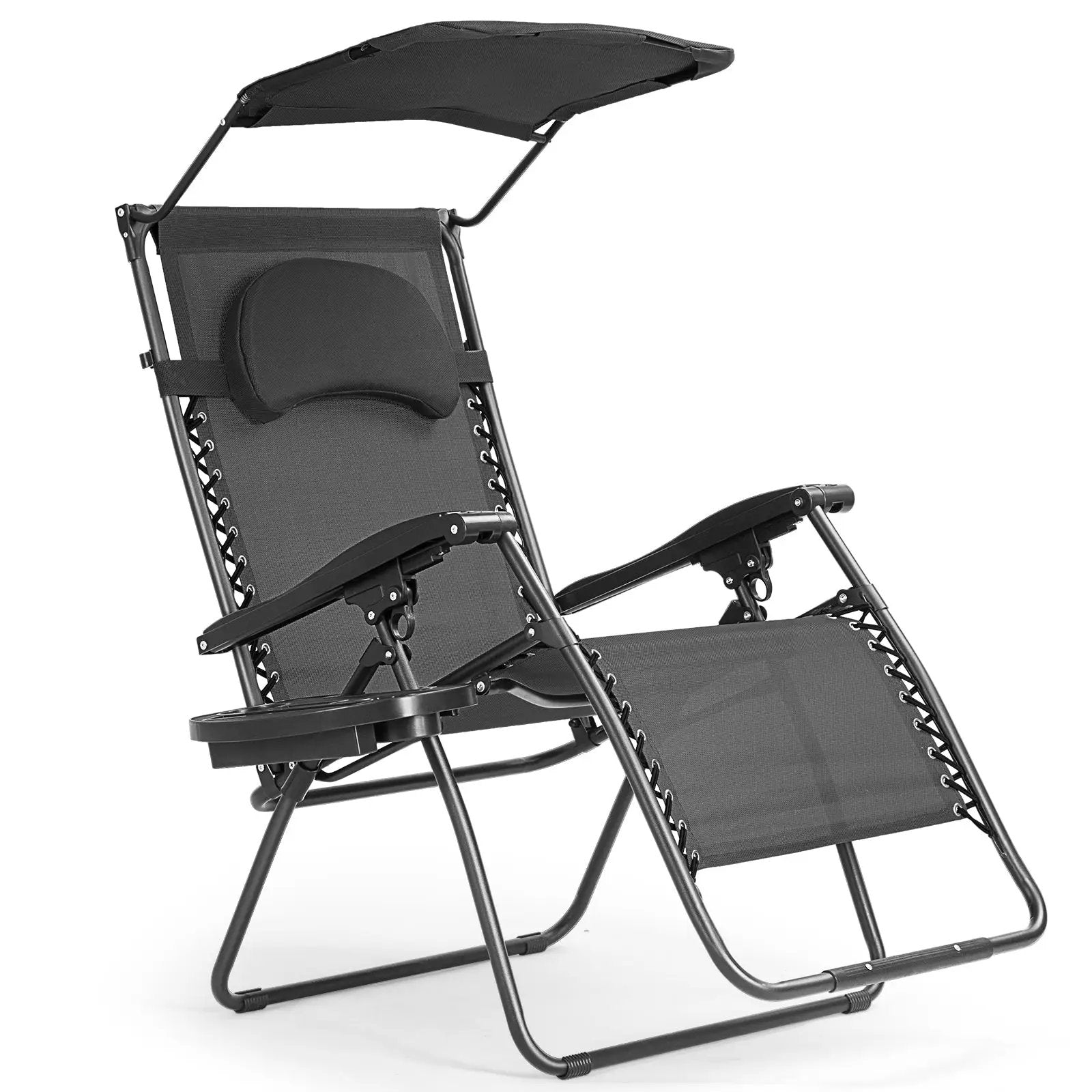 Folding Recliner Lounge Chair with Shade Canopy Cup Holder by DirectDeals