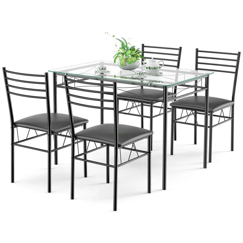 5 Pieces Dining Set with Tempered Glass Top Table and 4 Upholstered Chairs by DirectDeals