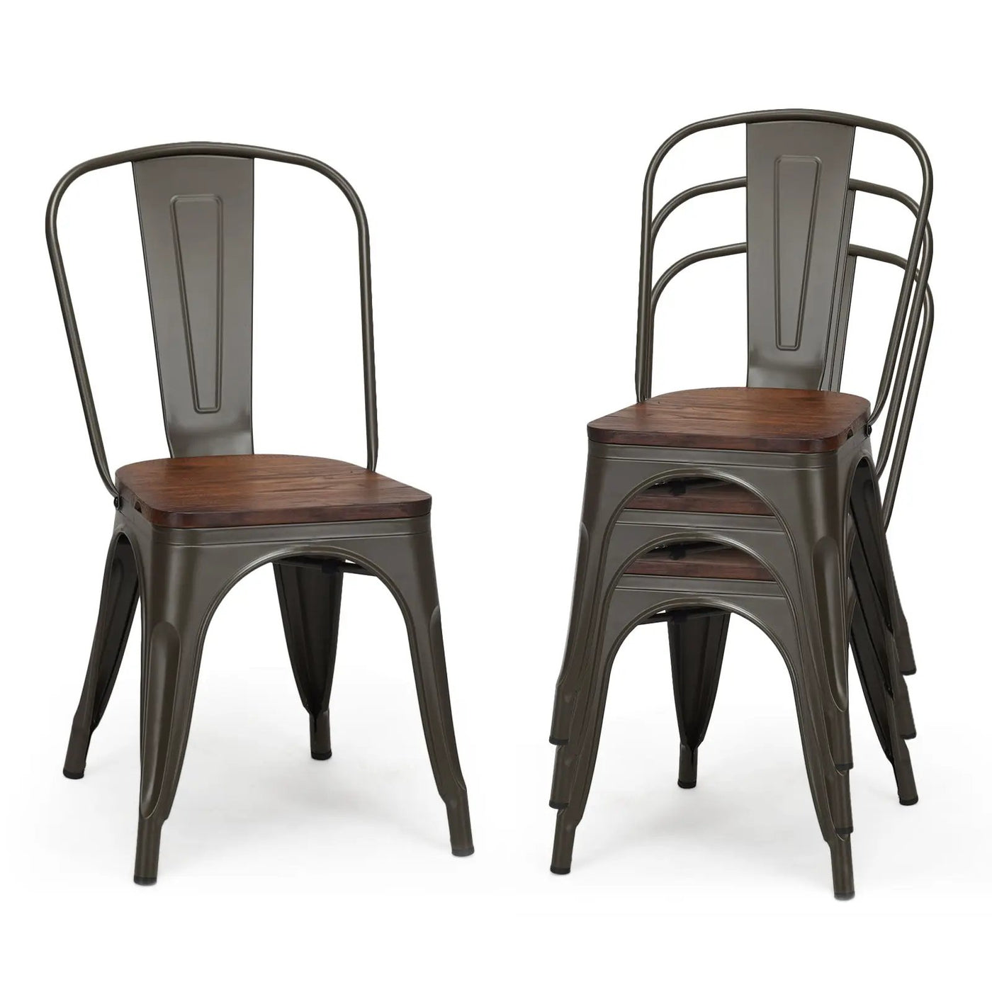 18 Inch Height Set of 4 Stackable Style Metal Wood Dining Chair by DirectDeals
