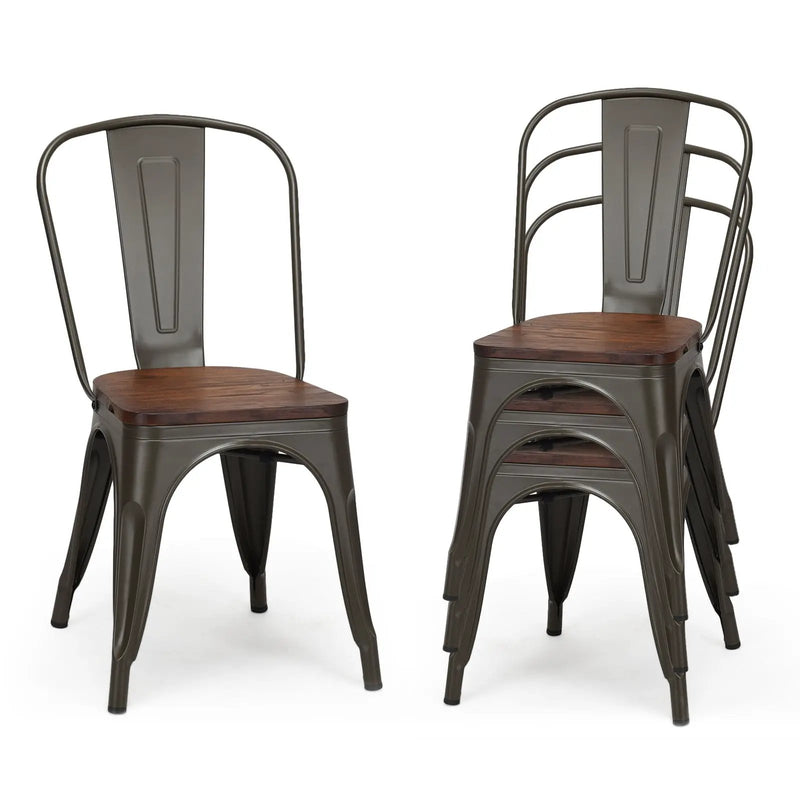 18 Inch Height Set of 4 Stackable Style Metal Wood Dining Chair by DirectDeals