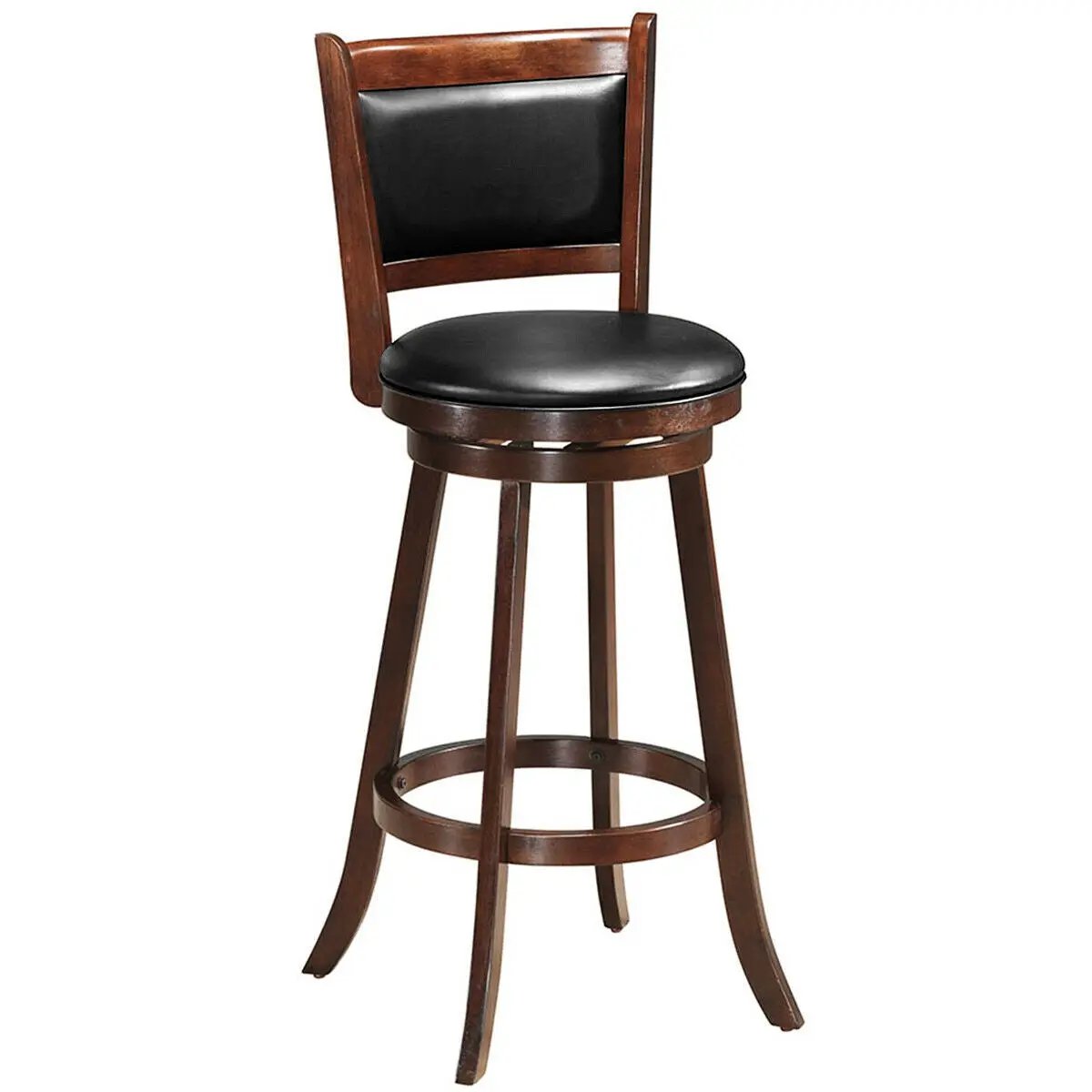 29 Inch Swivel Bar Height Stool Wooden Upholstered Dining Chair by DirectDeals