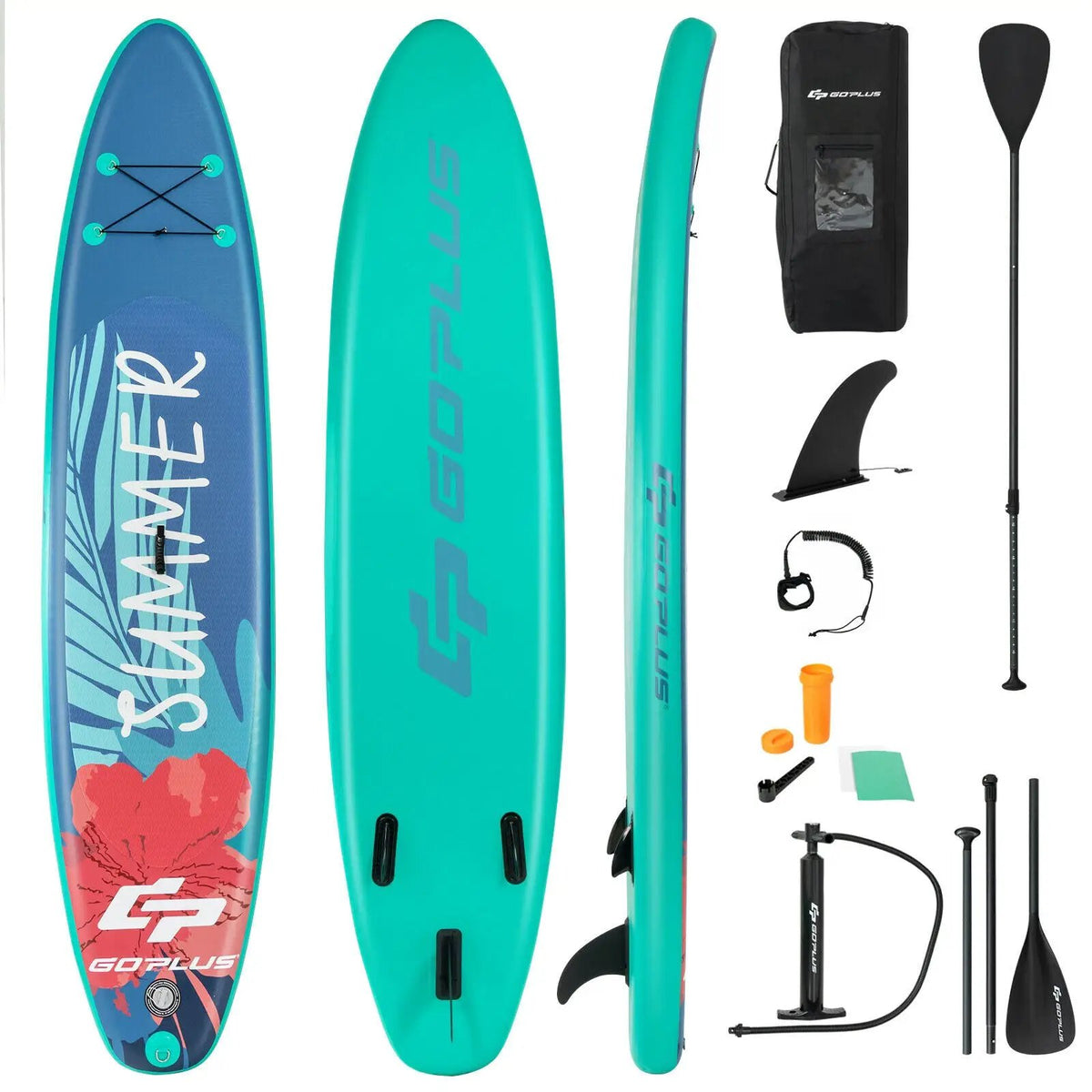10 Feet Inflatable Stand Up Paddle Board with Backpack Leash Aluminum Paddle by DirectDeals