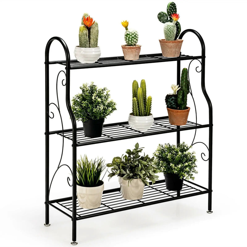 3-Tier Scrollwork Designed Metal Plant Stand-Black by DirectDeals