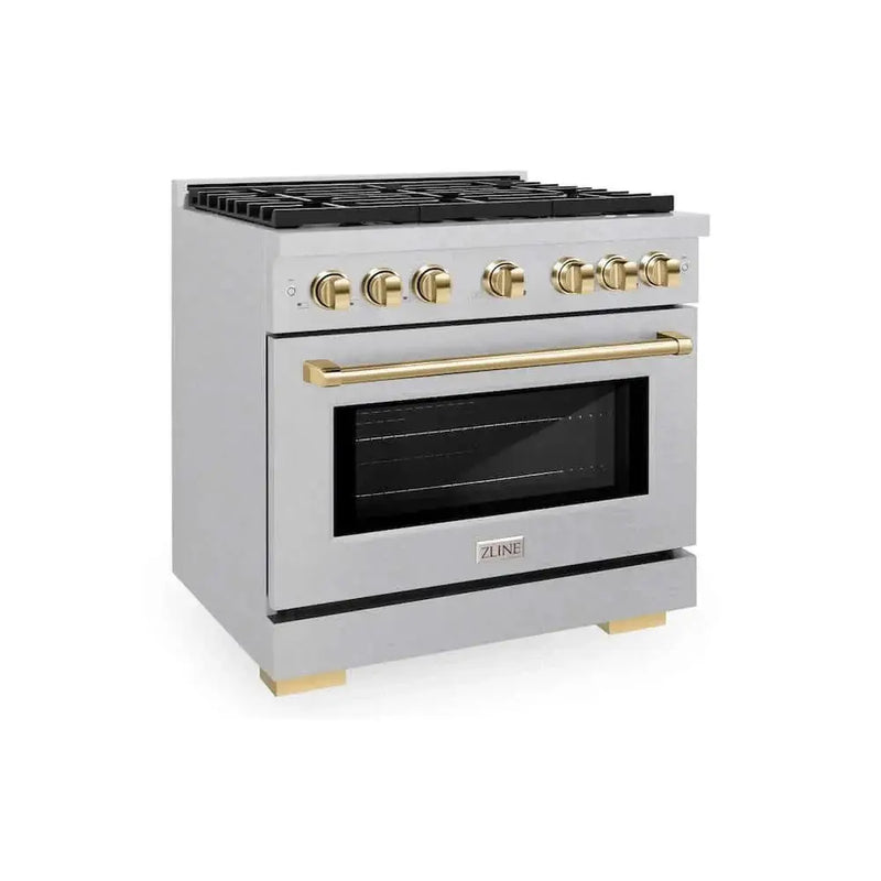 ZLINE 36"Gas Range, Convection Gas Oven, DuraSnow® Gold, SGRSZ-36-G by Farmhouse Kitchen and Bath