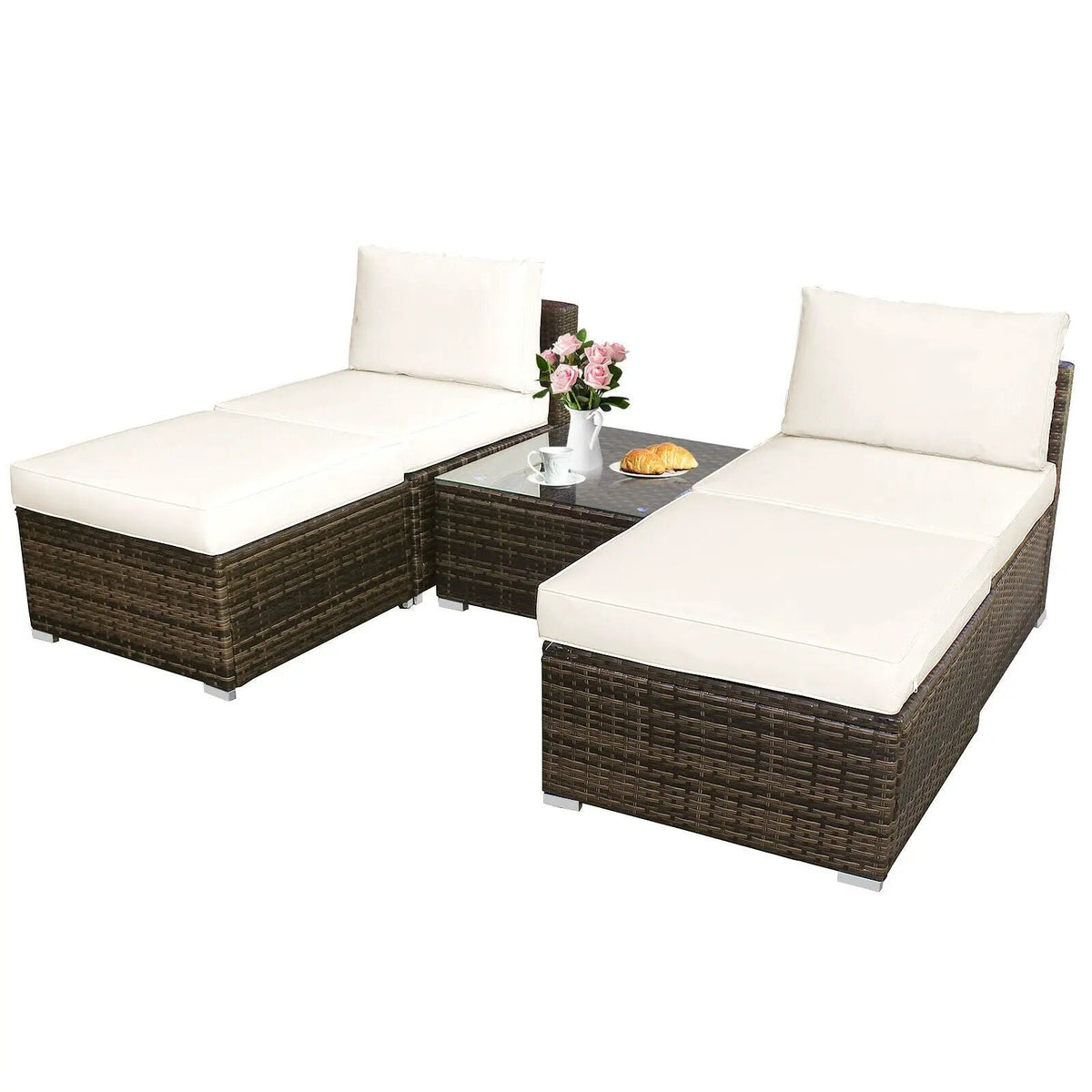 5 Pieces Patio Rattan Furniture Set with Cushioned Armless Sofa by DirectDeals
