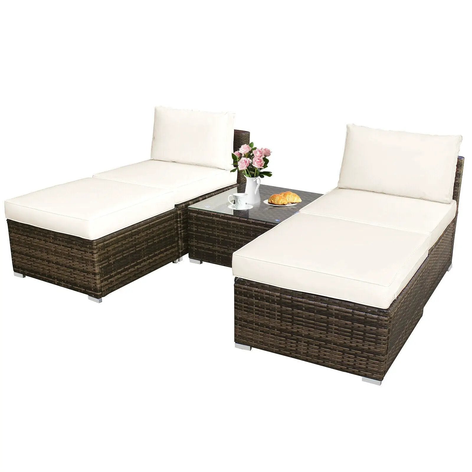 5 Pieces Patio Rattan Furniture Set with Cushioned Armless Sofa by DirectDeals
