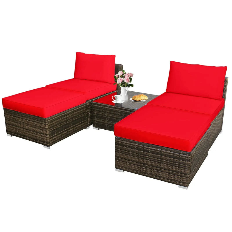 5 Pieces Patio Rattan Furniture Set with Cushioned Armless Sofa by DirectDeals