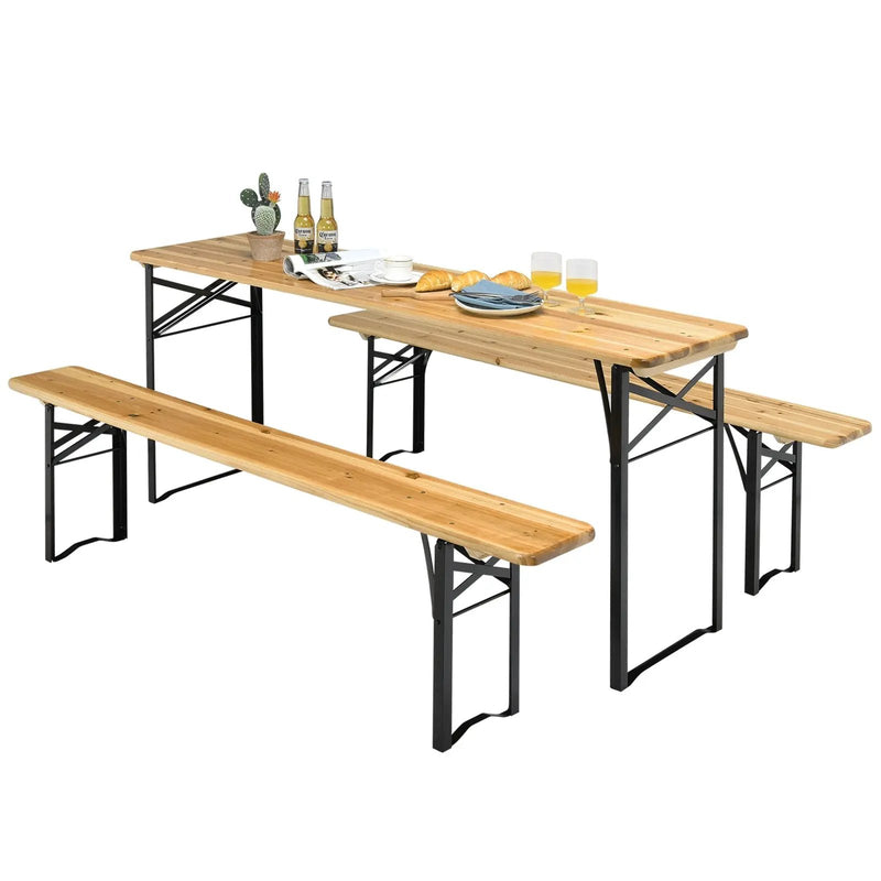 3 Pieces Folding Wooden Picnic Table Bench Set by DirectDeals