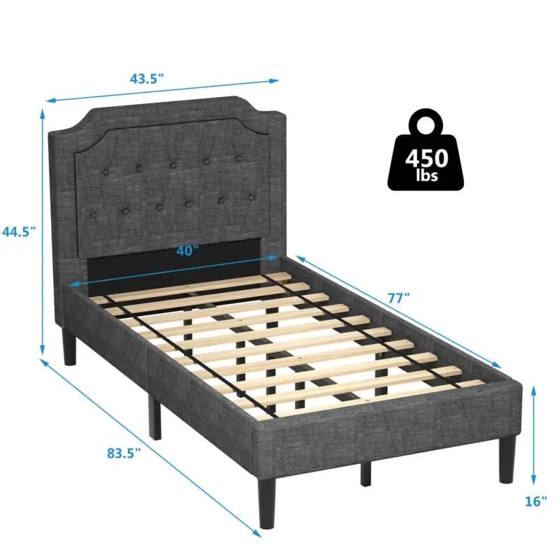 Linen Twin Upholstered Platform Bed with Frame Headboard Mattress Foundation by DirectDeals
