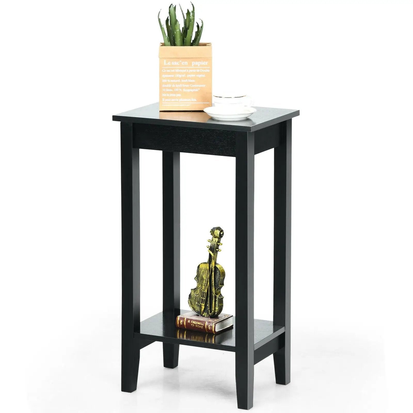 2-Tier Nightstand End Side Wooden Legs Table for Bedroom by DirectDeals