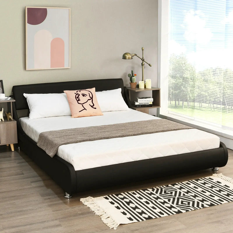 Full Size Faux Leather Upholstered Platform Bed Adjustable Headboard-Black by DirectDeals