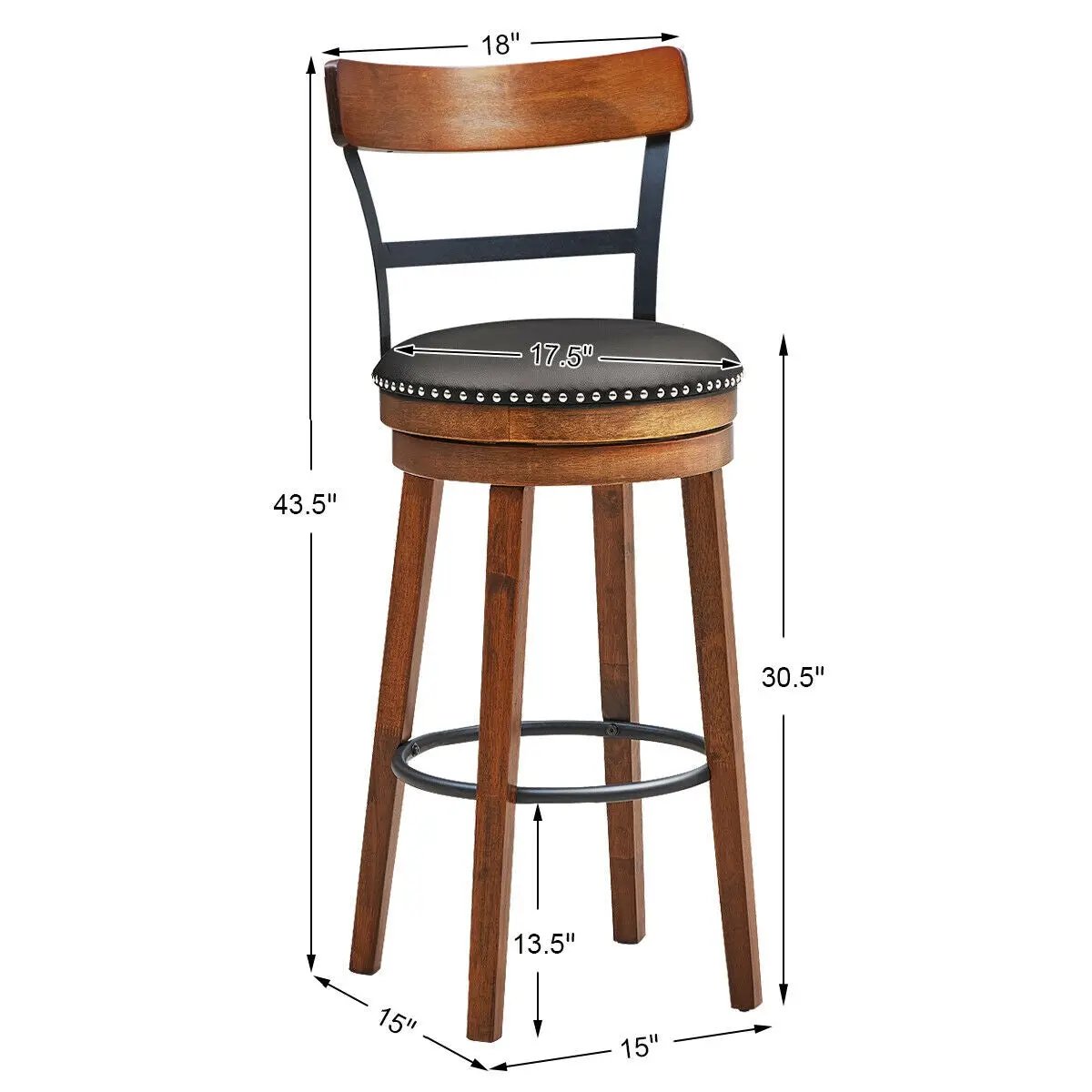 30.5 Inch 360-Degree Swivel Stools with Leather Padded Seat by DirectDeals