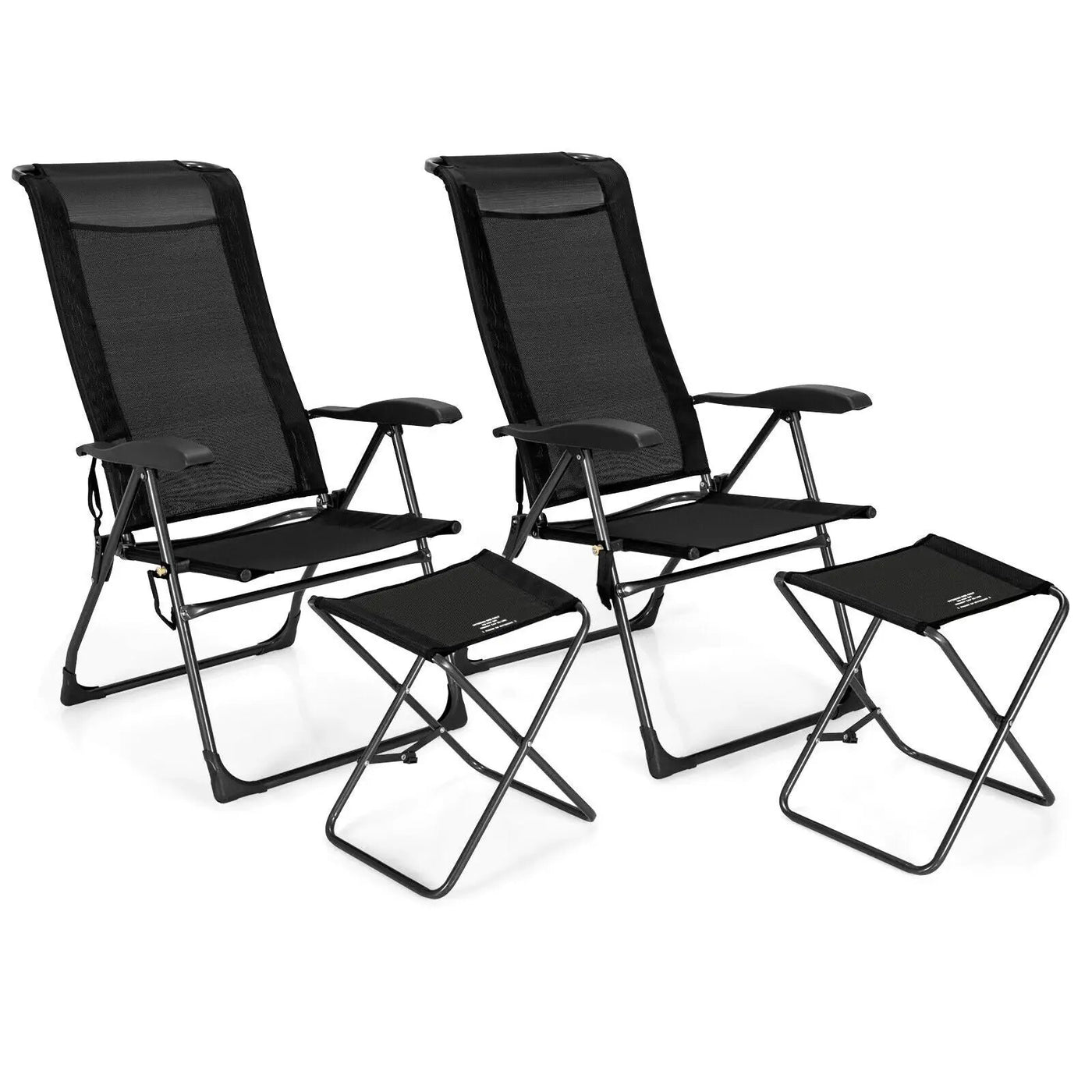 4 Pieces Patio Adjustable Back Folding Dining Chair Ottoman Set by DirectDeals