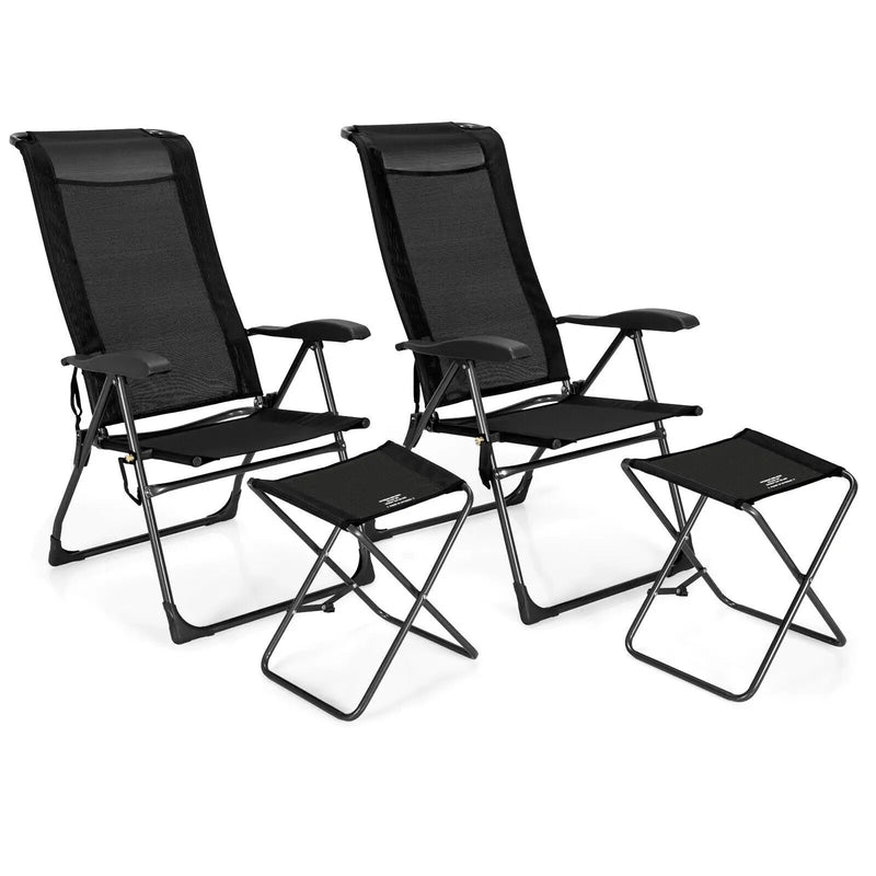 4 Pieces Patio Adjustable Back Folding Dining Chair Ottoman Set by DirectDeals