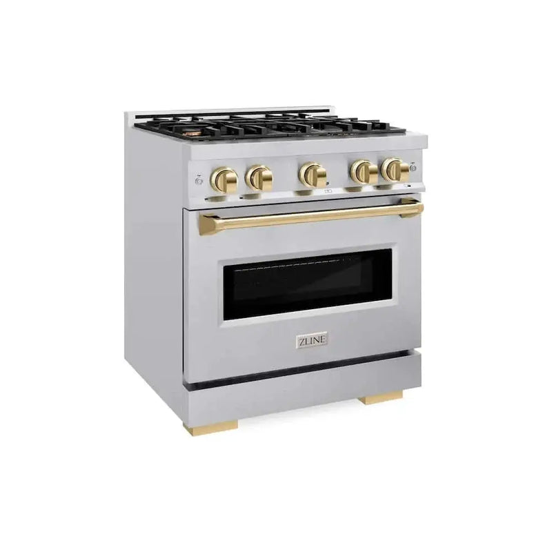 ZLINE 30" Dual Fuel Range, Gas Cooktop, Electric Convection Oven Stainless Steel, Gold CDRZ-30-G by Farmhouse Kitchen and Bath