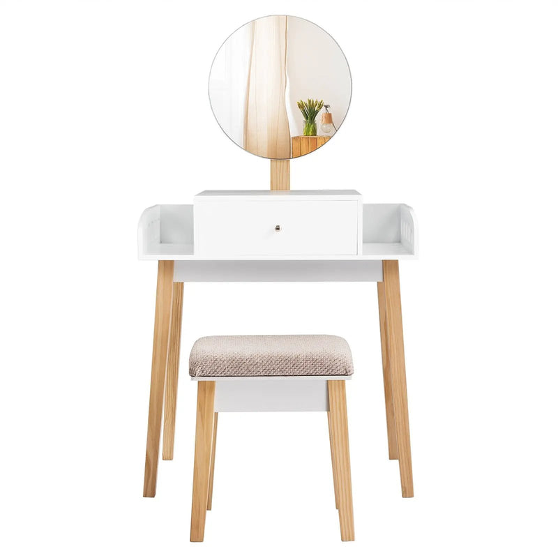 Wooden Makeup Dressing Mirror Table Set with Drawer by DirectDeals