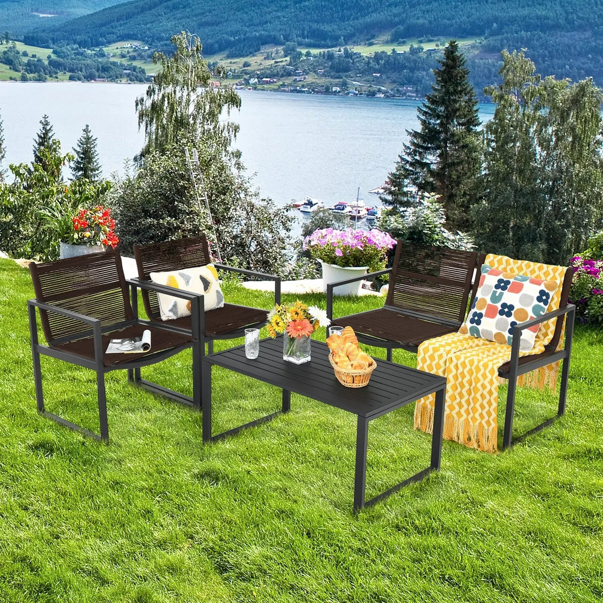 4 Pieces Patio Furniture Conversation Set with Sofa Loveseat by DirectDeals
