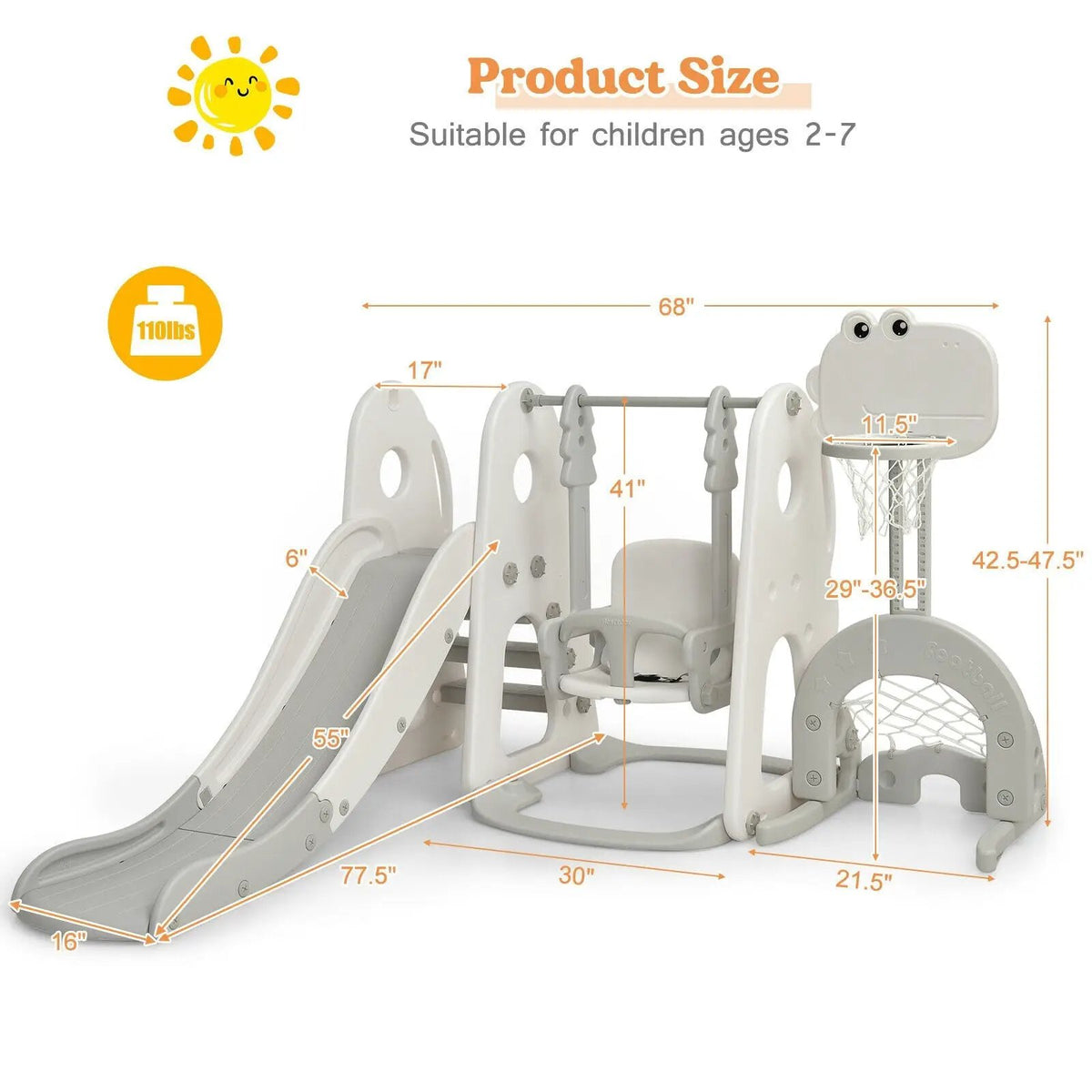 6 in 1 Toddler Slide and Swing Set with Ball Games by DirectDeals