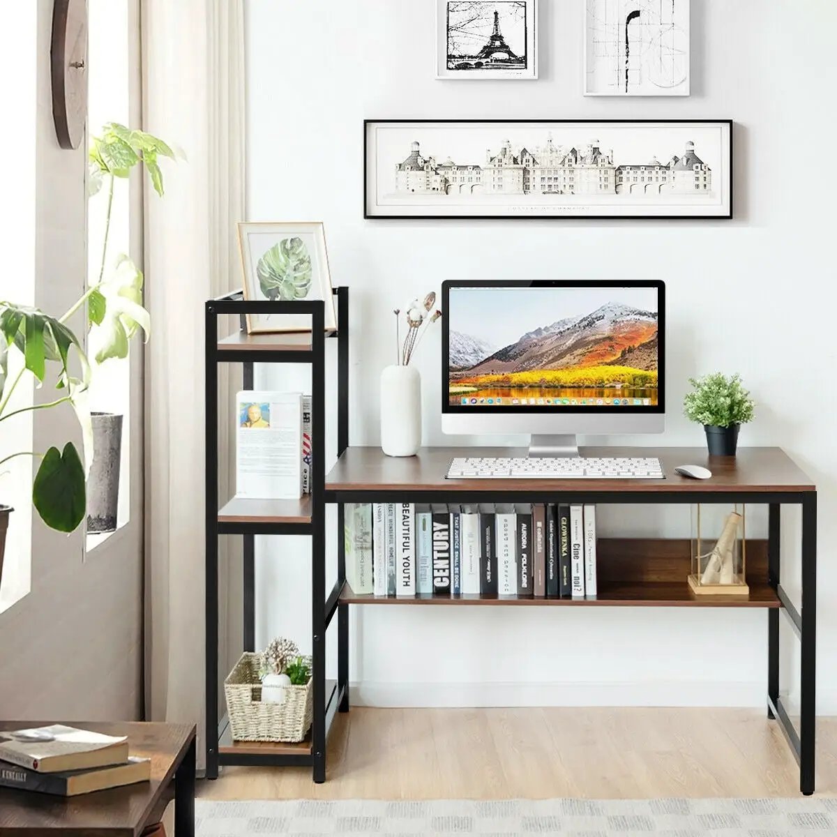 59-Inch Computer Desk Home Office Workstation 4-Tier Storage Shelves by DirectDeals