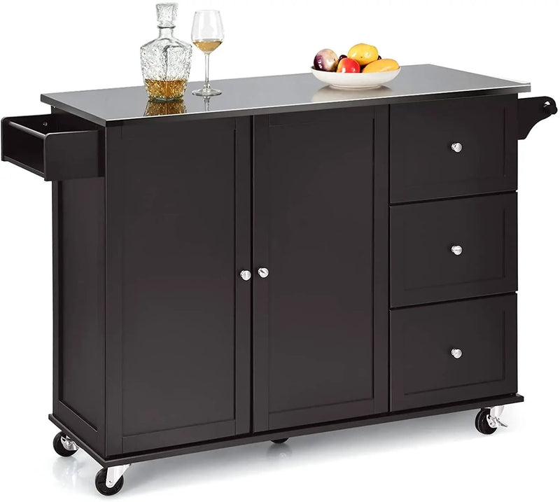 Kitchen Island 2-Door Storage Cabinet with Drawers and Stainless Steel Top by DirectDeals
