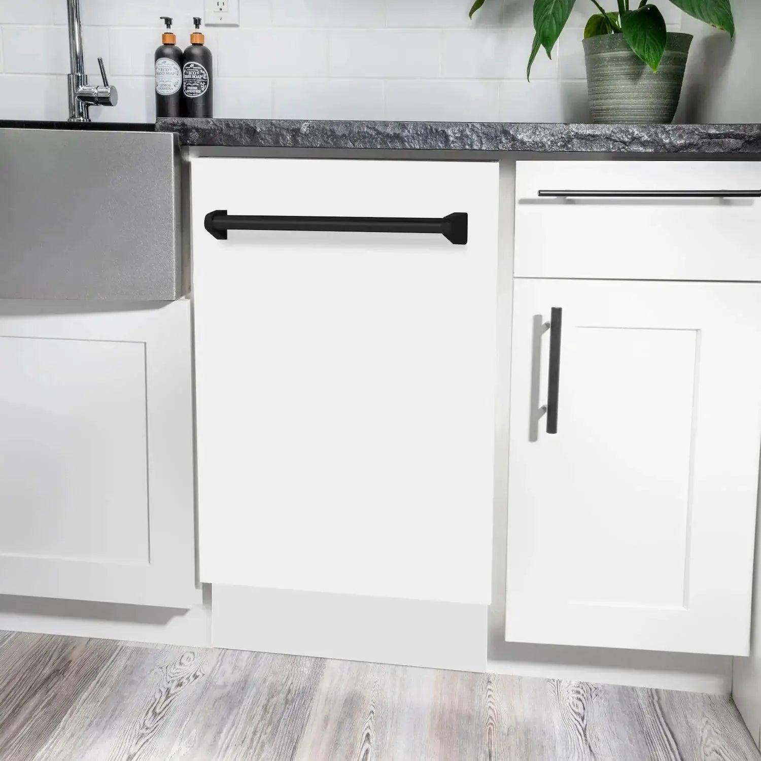 ZLINE Autograph 18" Dishwasher White Door, Black Handle DWVZ-WM-18-MB by Farmhouse Kitchen and Bath