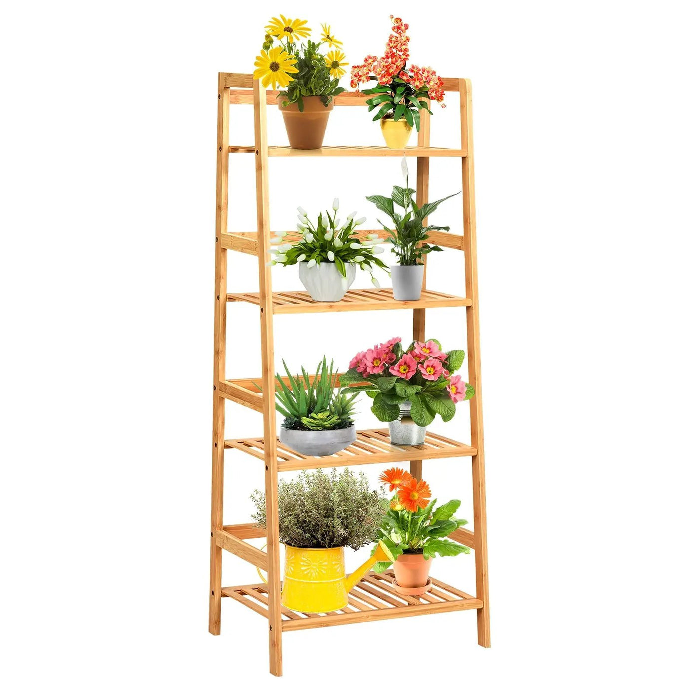 4-Tier Bamboo Plant Rack with Guardrails Stable and Space-Saving by DirectDeals