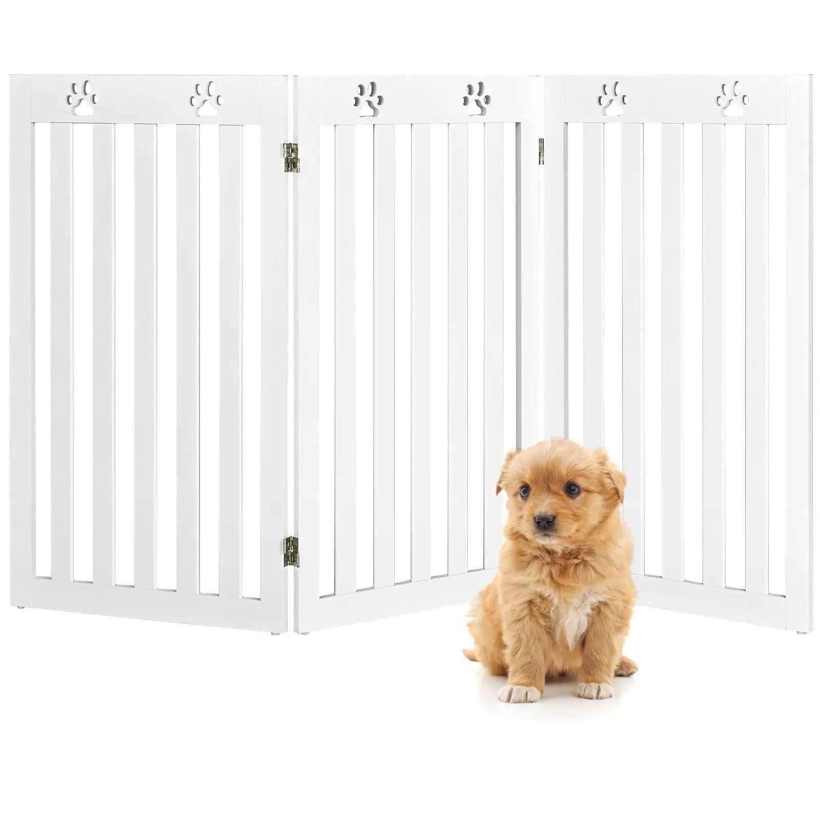 36 Inch Folding Wooden Freestanding Pet Gate Dog Gate with 360° Flexible Hinge by DirectDeals