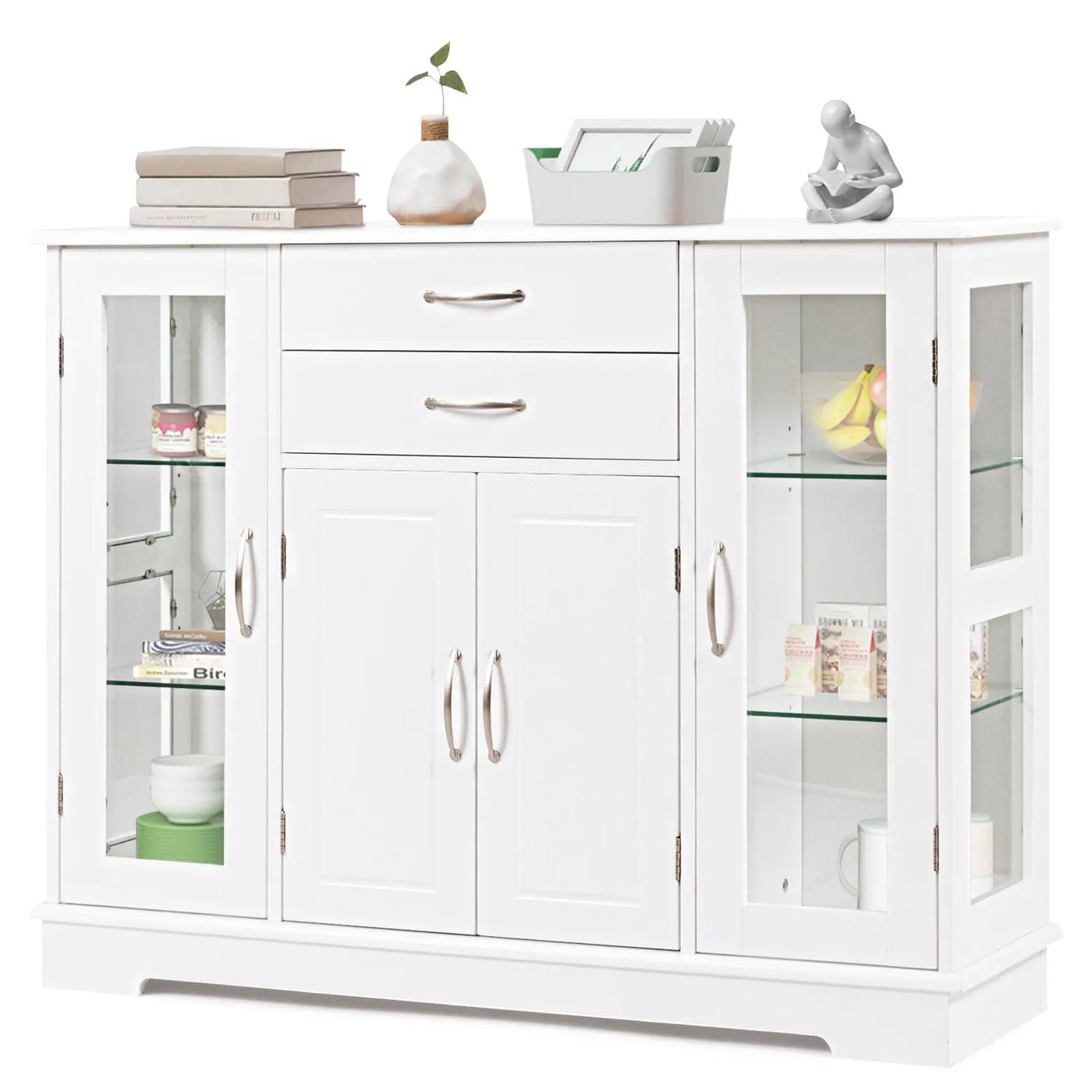 Sideboard Buffet Server Storage Cabinet with 2 Drawers and Glass Doors by DirectDeals