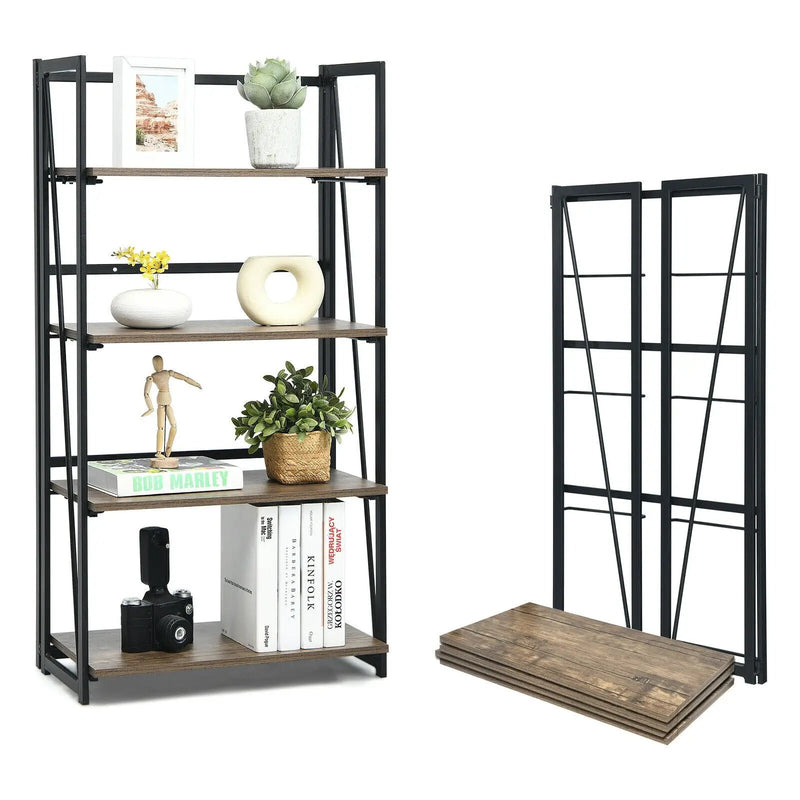 4-Tier Folding Bookshelf No-Assembly Industrial Bookcase Display Shelves by DirectDeals