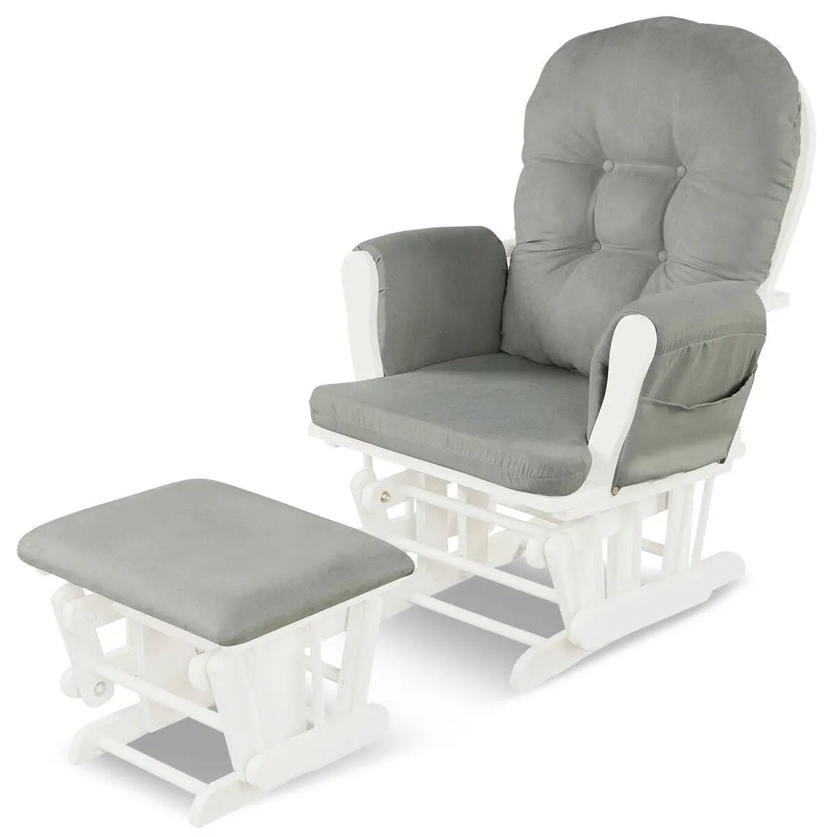 Wood Glider and Ottoman Set with Padded Armrests and Detachable Cushion by DirectDeals