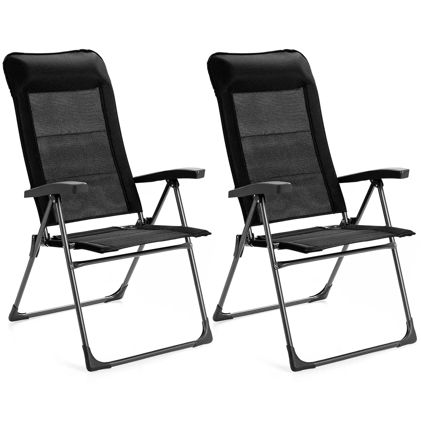 2 Pcs Portable Patio Folding Dining Chairs with Headrest Adjust for Camping -Black by DirectDeals