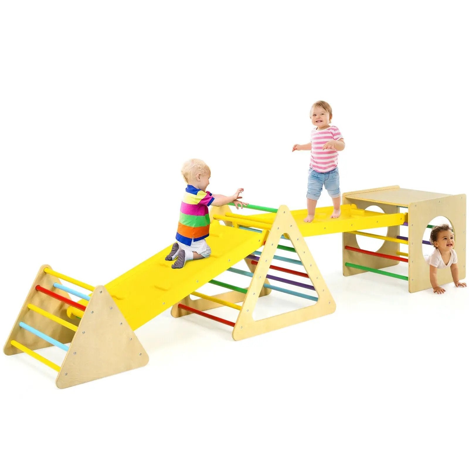 5 in 1 Kids Triangle Climber Play Gym Set with 2 Ramps by DirectDeals