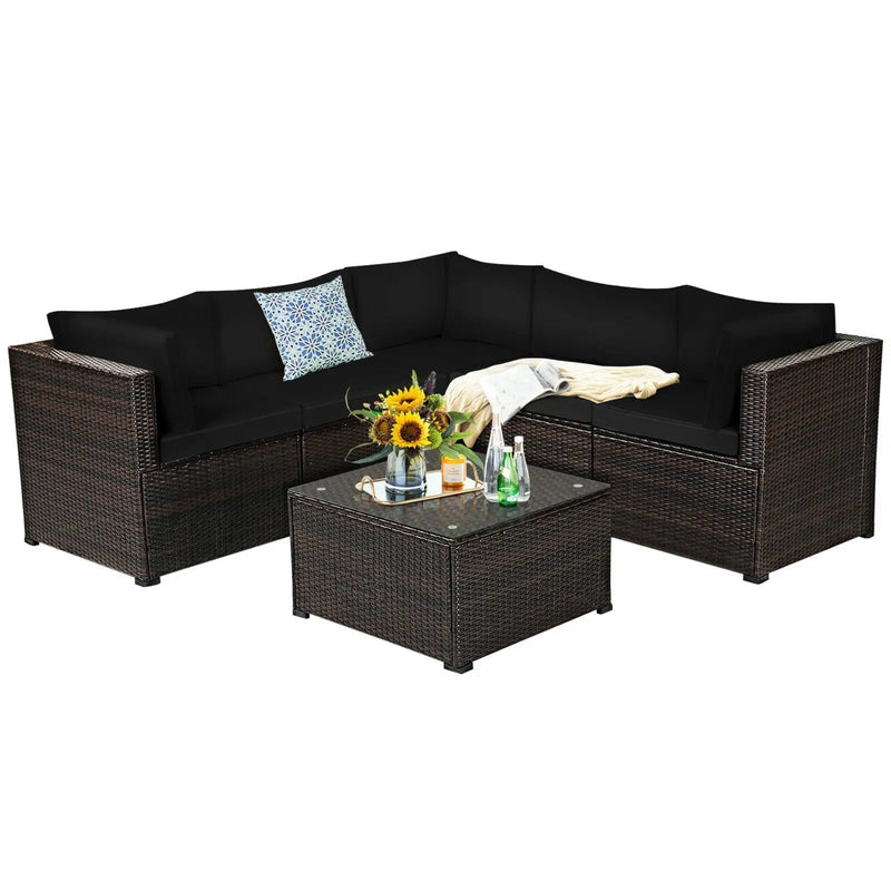 6 Pieces Patio Furniture Sofa Set with Cushions for Outdoor by DirectDeals