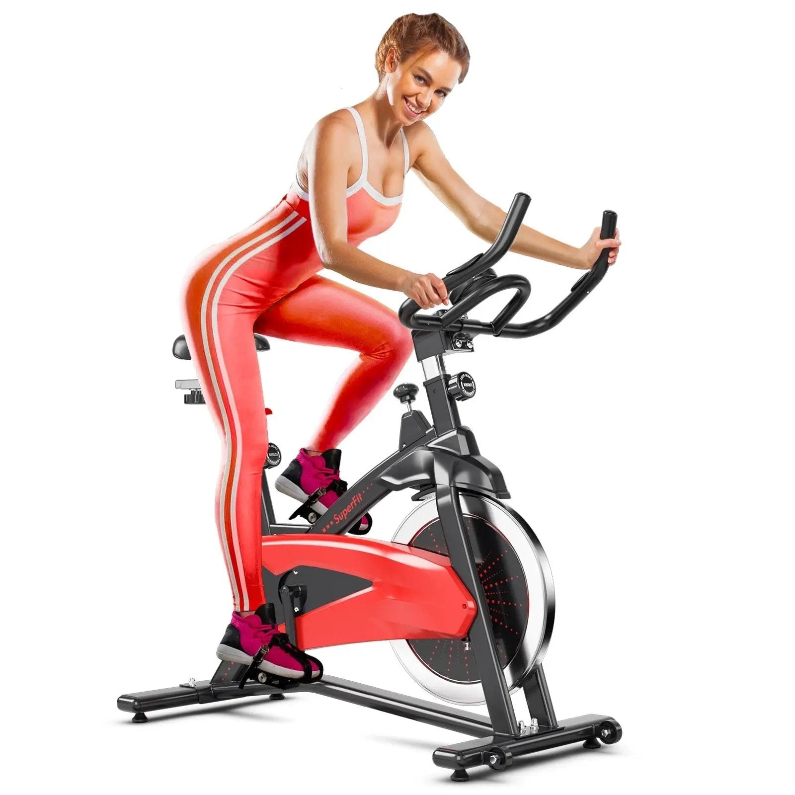 Magnetic Exercise Bike Fitness Cycling Bike with 35Lbs Flywheel for Home and Gym-Black & Red by DirectDeals