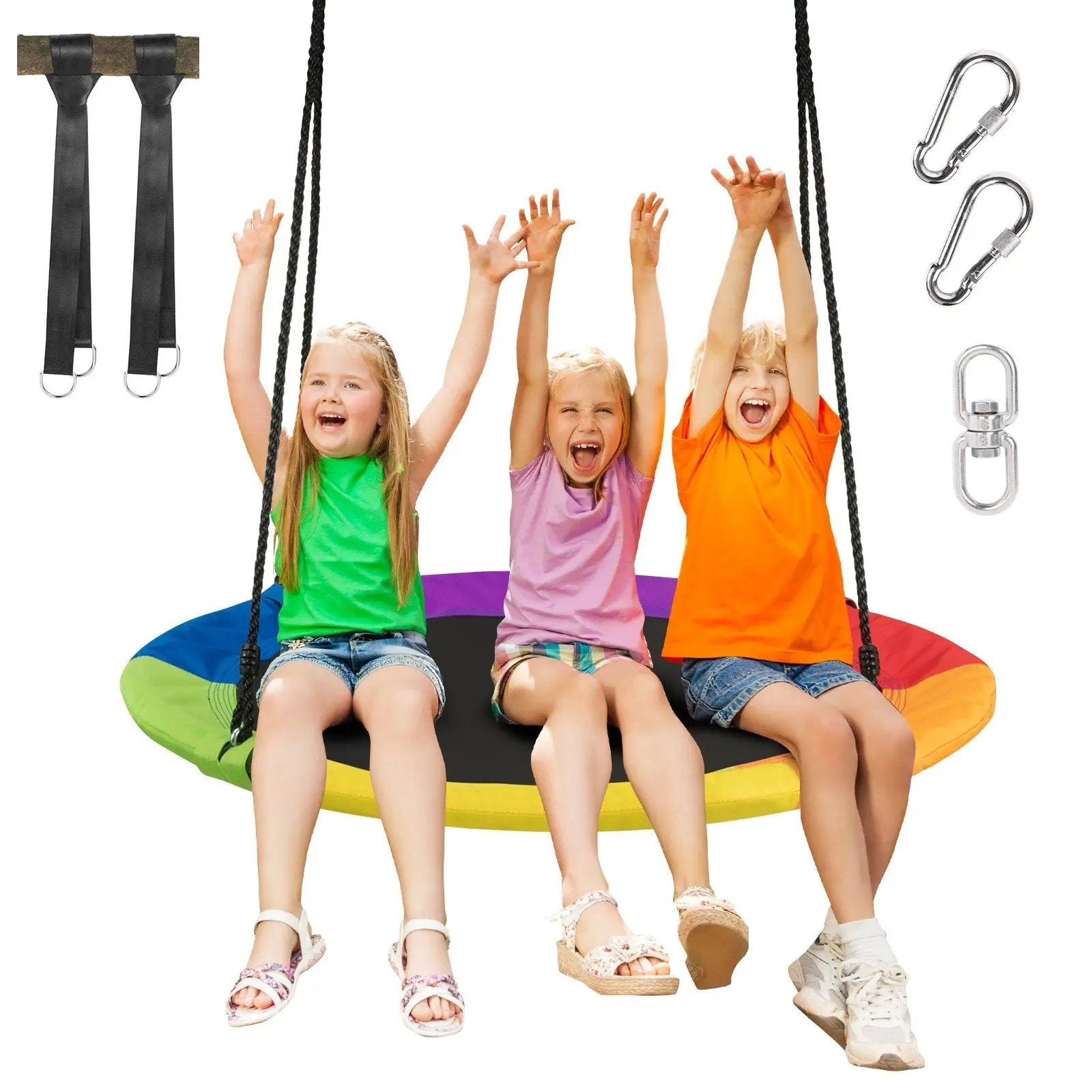 40 Inch 770 lbs Flying Saucer Tree Swing Kids Gift with 2 Tree Hanging Straps-Multicolor by DirectDeals