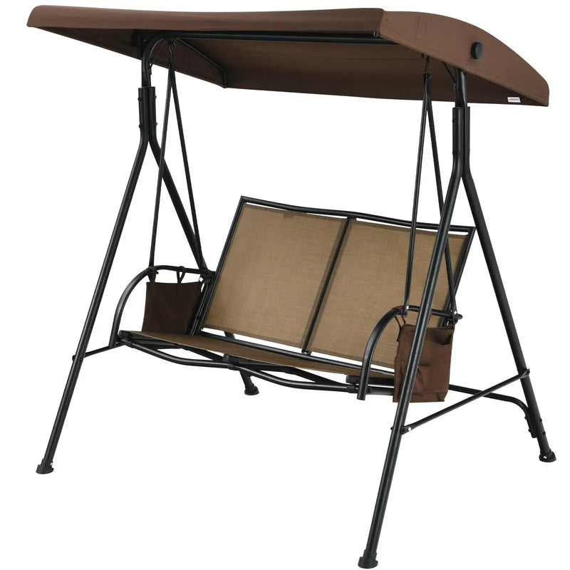 2-Person Patio Swing with Adjustable Canopy and 2 Storage Pocket-Brown by DirectDeals